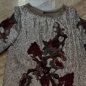 Silver sequin and embroidered party dress